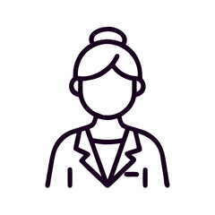 Female medical professional in a lab coat with a serious expression  