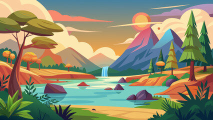 summer landscape with lake and mountains