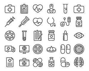 Fototapeta premium Clean outline graphic representing a medical document form on a clipboard suitable for healthcare applications and patient record keeping interfaces