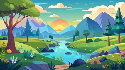 summer landscape with lake and mountains