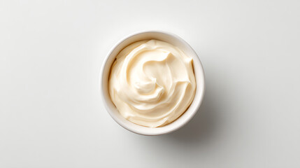 white ceramic bowl of skyr yoghurt isolated on white from above 94187546 1