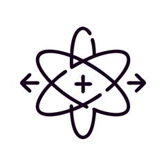 Atomic symbol with directional arrows in minimalist style  