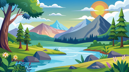 summer landscape with lake and mountains