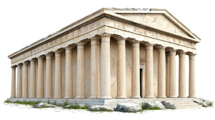 Obraz premium Ancient Greek Temple with Ionic Columns on White Background