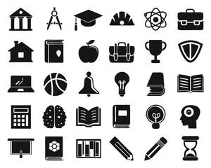 Comprehensive collection of forty distinct educational and learning themed graphical elements presented in a clean modern outline style suitable for digital platforms and academic resources