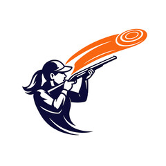 Female Clay Shooter Aiming Shotgun &ndash; Sports Logo Vector Illustration
