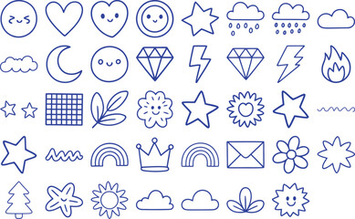 Cute HandDrawn Icon Set Weather Emojis and More for Design Projects