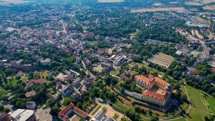 A panoramic aerial view of the city Zeitz in Germany on a sunny day in spring
