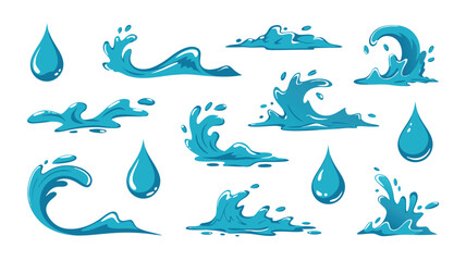 Fototapeta premium Cartoon Water Drops and Splashes Illustration Set for Design and Creative Projects