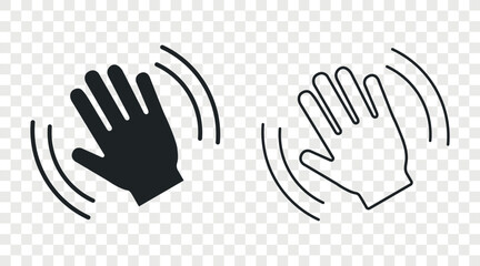 Hand waving, hello flat and outline vector icon set