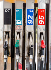 Gas station. Refueling the car with gasoline. A Russian fuel dispenser at a gas station. Rising...