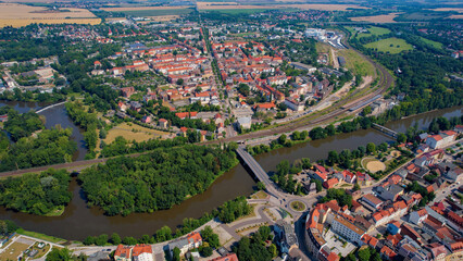 A panoramic aerial view of the city Weißenfels in Germany on a sunny day in spring