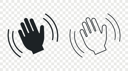 Hand waving, hello flat and outline vector icon set