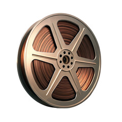 Obraz premium Vintage film reel with copper wire on transparent background isolated on transparent background