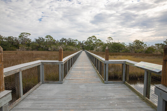 A boardwalk over the salt marsh at Fort Mose Historic State Park