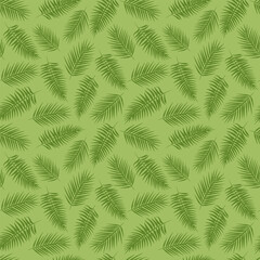 Green tropical foliage, light nature background, seamless abstract palm leaves pattern. Vector illustration for fabric, wallpaper, package, banners