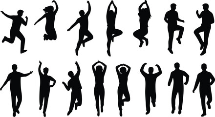 Silhouette Collection of People in Various Poses Jumping, Walking, Celebrating, and Yoga Poses