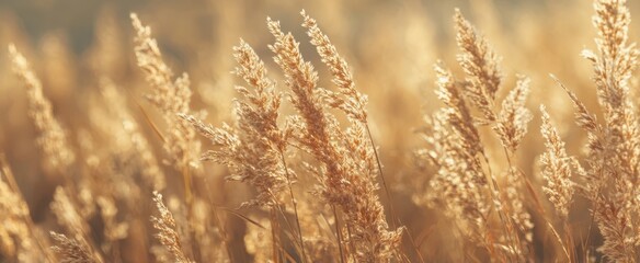 Obraz premium The golden grass swaying gently in the warm sunlight of a serene landscape.