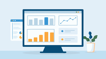 Computer screen displaying charts and graphs for data analysis and visualization purposes shown here