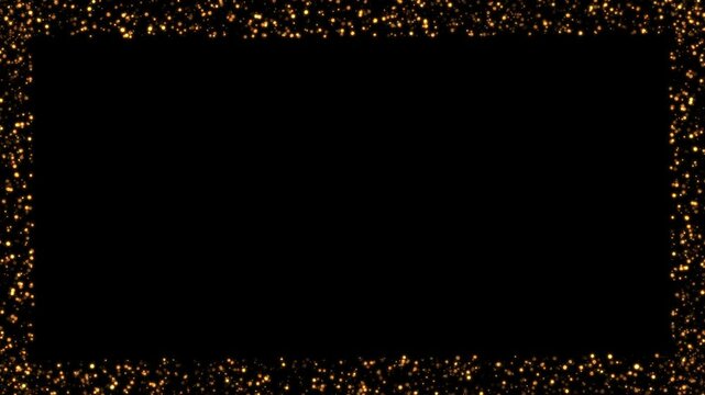 flow particles frame loop border Transparent Video. Gold frame, glittering rectangle animated on Transparent background. Seamless loop