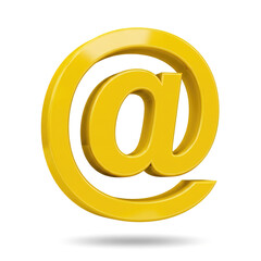 Obraz premium Yellow at sign, email symbol 3d rendering isolated on white background.