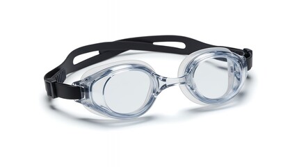 Clear Swimming Goggles with Black Strap on White Background