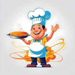 Cartoon Chef Cooking Vector – Restaurant, Food Service, Culinary Arts, Kitchen