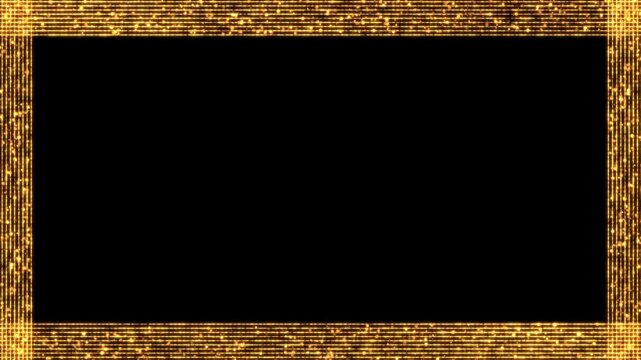 particles lines loop border Transparent Video. Gold frame, glittering rectangle animated on Transparent background. Seamless loop