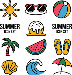 Summer Essentials Vector Icons | Hot Weather & Holiday Symbols

