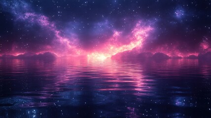 Cosmic Nebula Reflection over Calm Water nebula water reflection calm cosmic galaxy space stars night sky cosmos universe landscape fantasy science fiction surreal ethereal atmospheric tranquil dreamy