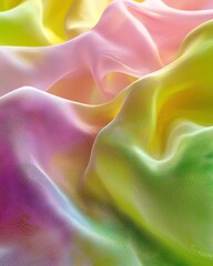 Pastel Color Gradient Fabric Texture pastel fabric texture color gradient abstract background pattern soft smooth flowing draped wave textile mesh digital art rendering pink yellow green purple sheer