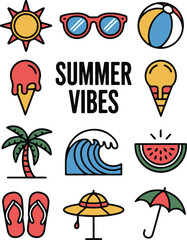 Hand Drawn Summer Clipart Pack | Beach Ball, Waves, Ice Cream


