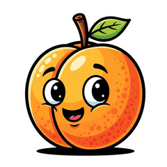 Fototapeta premium Happy Peach: A Smiling Cartoon Fruit Character with Leaf, Joyful Peach Illustration with a Cheerful Face, Cute Orange and Pink Peach with Expressive Eyes.