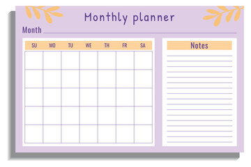 Cute Monthly Planner Template with Notes Section in Pastel Colors – Printable Organizer for Kids and Adults