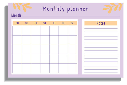 Cute Monthly Planner Template with Notes Section in Pastel Colors – Printable Organizer for Kids and Adults