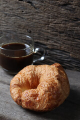 Croissant bun bread bakery and coffee black breakfast
