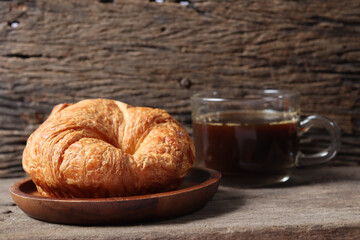 Croissant bun bread bakery and coffee black breakfast