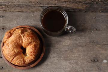 Croissant bun bread bakery and coffee black breakfast