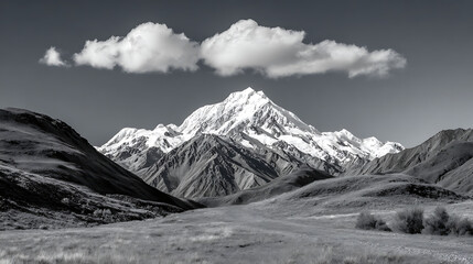 black and white image of snow capped mountains 33483582 1
