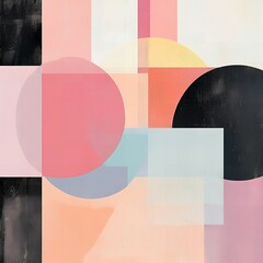 Abstract Geometric Art Pastel Colors Overlapping Circles and Squares Modern Design
