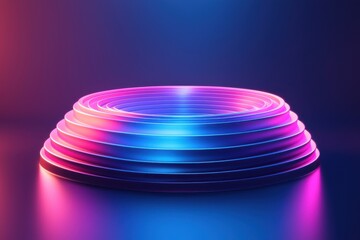 Abstract Neon Tiered Podium Stage with Vibrant Pink and Blue Light neon light abstract stage podium vibrant pink blue background futuristic colorful purple ring circle concentric gradient display glow