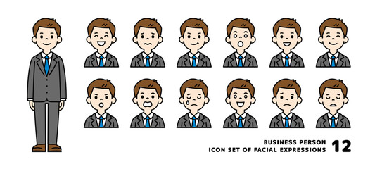 就職活動している若い男性の、いろいろな表情のアバターアイコン素材セット＿ベクター＿カラー