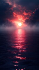 Dramatic Red Sunset Over Water sunset water dramatic red sunrise ocean sea sky clouds moody atmospheric reflection light pink dark vibrant intense nature landscape outdoors twilight dusk dawn horizon