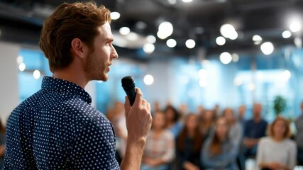 A man passionately giving a speech to an audience, using a microphone