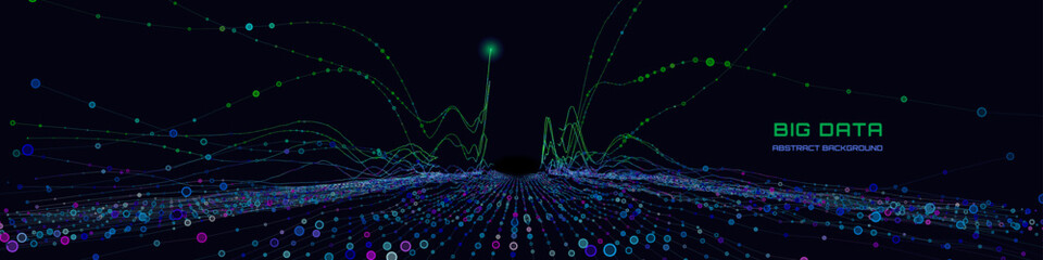 Abstract analytical background with color lines connecting circles chart analyze in dark cyberspace. Quantum cryptography concept. Banner for business, science and technology. Data chart. Big data.