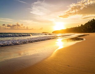 Golden sunset over tropical beach