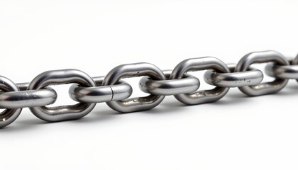 Obraz premium the image features a close up of a metallic chain against a stark white background, the chain is constructed of several interconnected links that are large, heavy