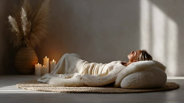 Relaxation methods in a serene indoor setting with soft natural light and soothing decor elements