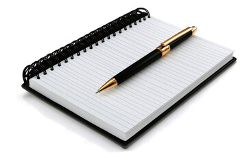 Naklejka premium black spiral notebook and a pen isolated on a transparent background.