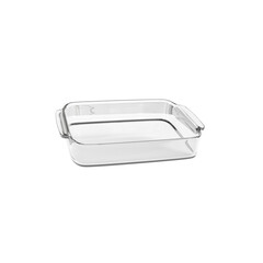 Large Rounded Rectangle Clear Glass Baking Dish With Handles Isolated on White Background